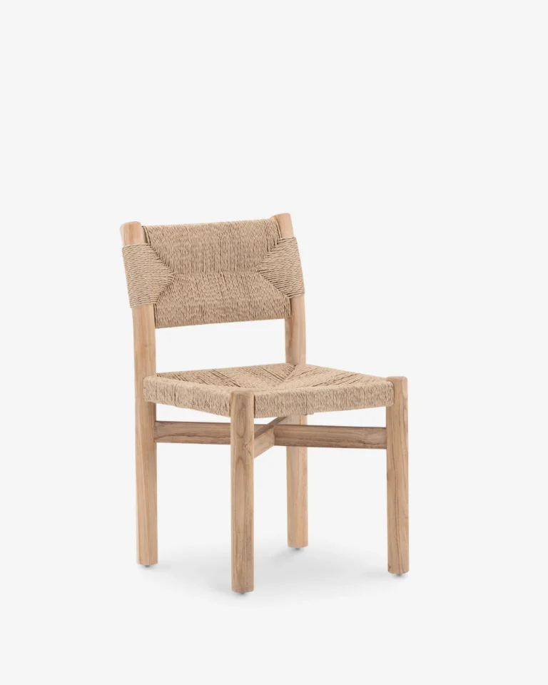Silla de teca y ratán beige