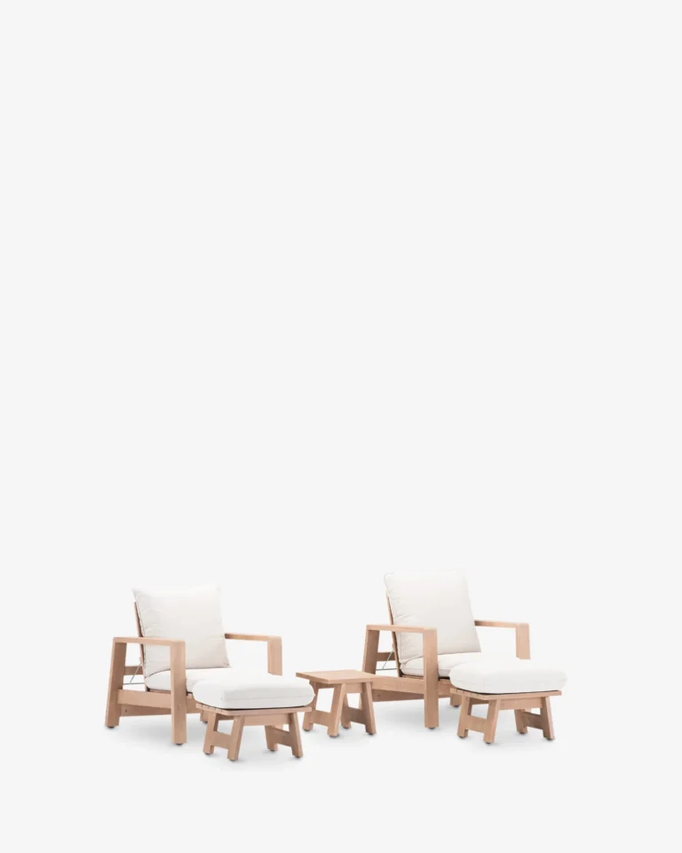 Conjunto de 2 sillones reclinables de madera con reposapiés y mesa