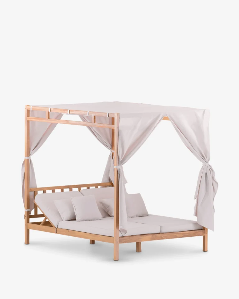 Cama balinesa doble madera beige
