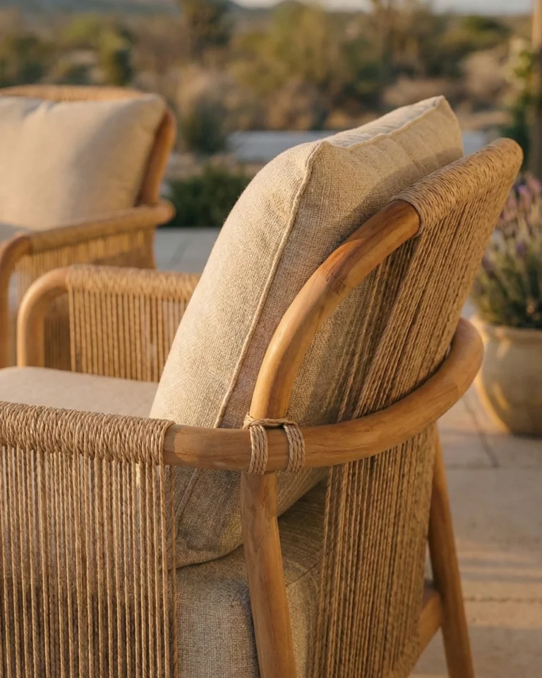 Teak armchair and synthetic rattan