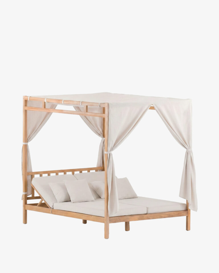 Llit balinesa doble fusta beix