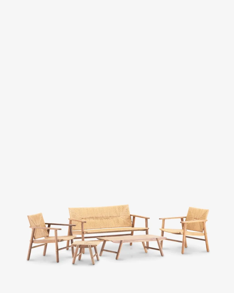 Conjunto 4 plazas con reposapiés madera y ratán sintético