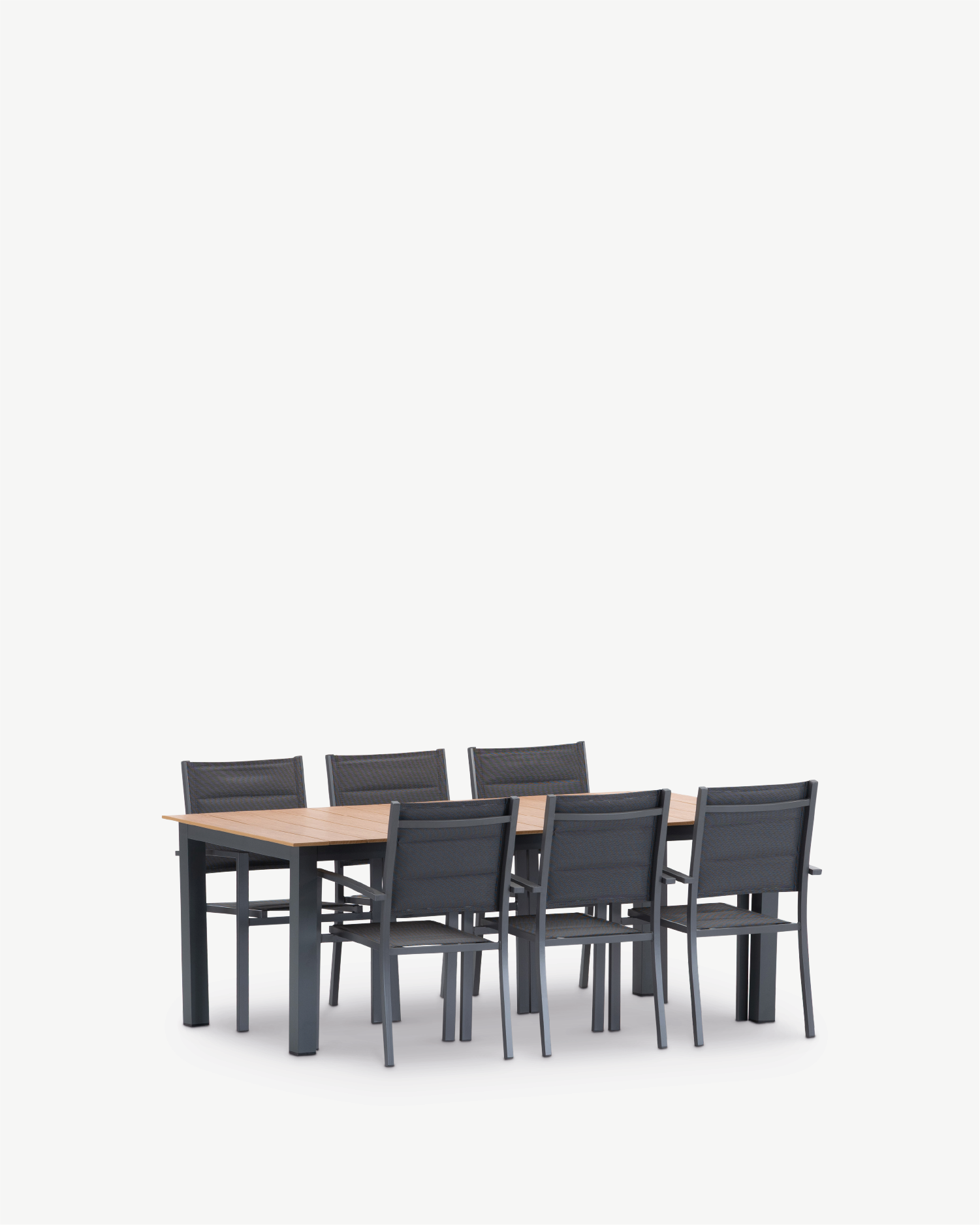 Conjunto de comedor de jardín imitación madera 6 plazas 200x100