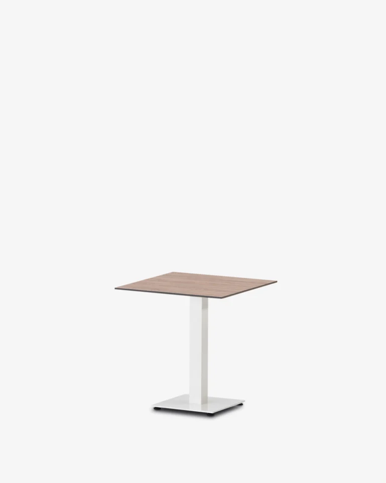 Taula d' hoteleria peu central blanc quadrada 70x70 sobre compact