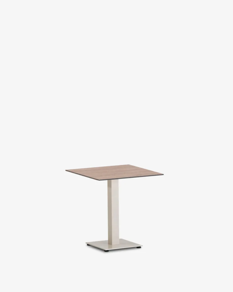 Mesa de hosteleria pie central beige cuadrada 70x70 sobre compact