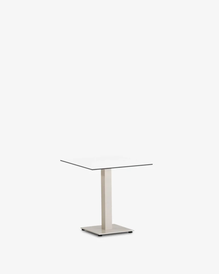 Mesa de hosteleria pie central beige cuadrada 70x70 sobre compact