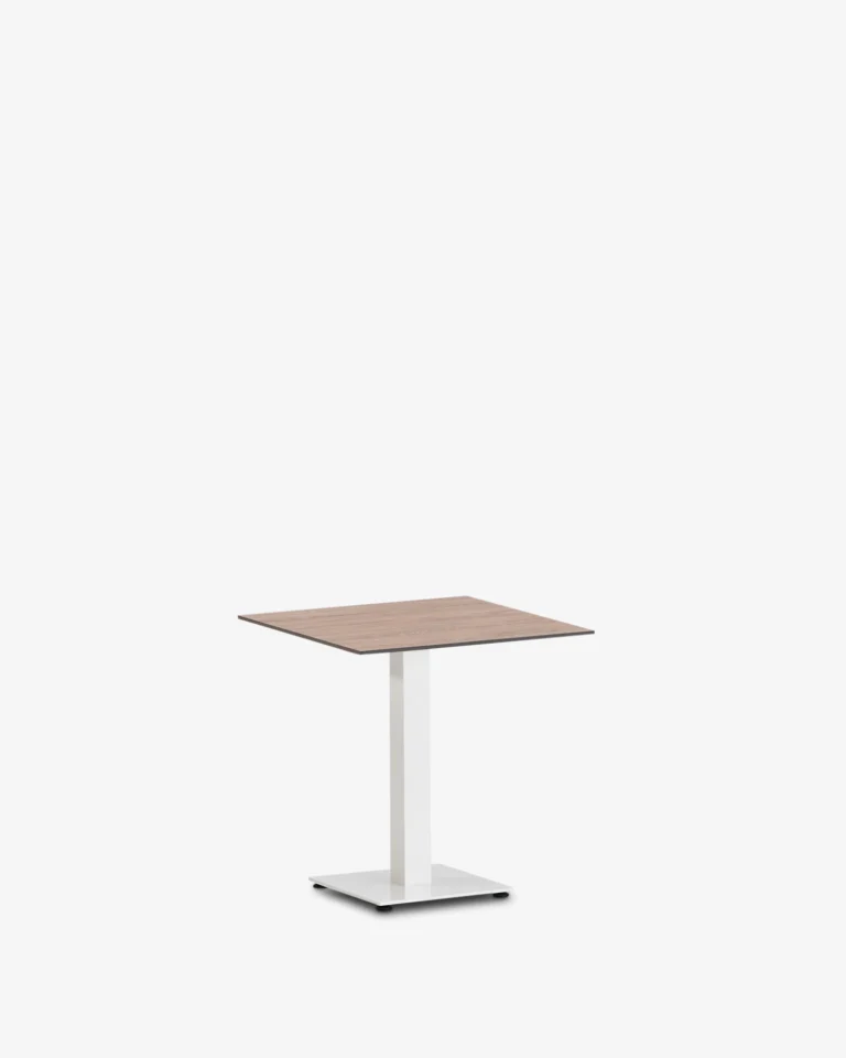 Mesa de hosteleria pie central blanco cuadrada 70x70 sobre compact