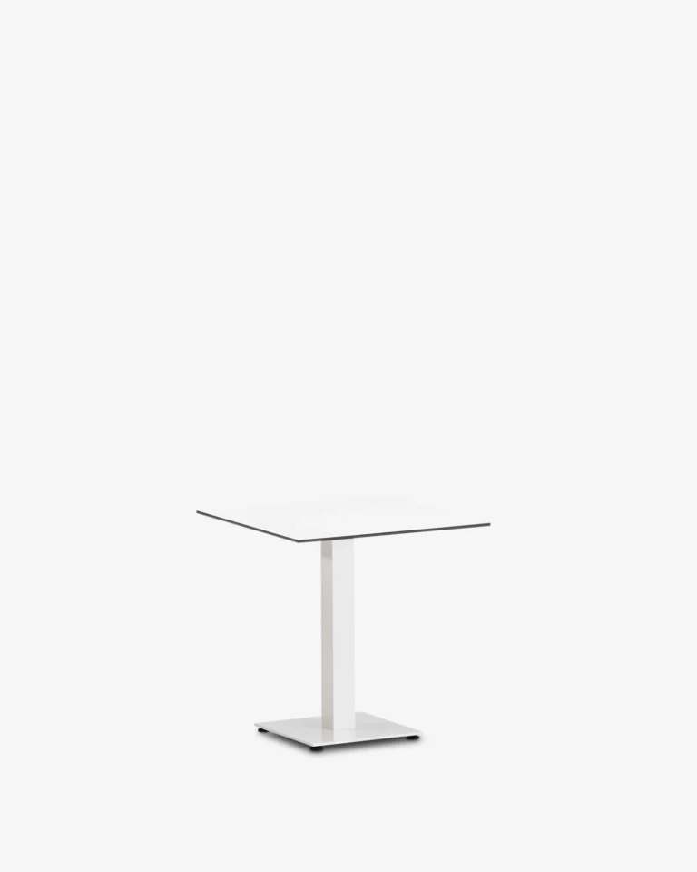 Mesa de hosteleria pie central blanco cuadrada 70x70 sobre compact