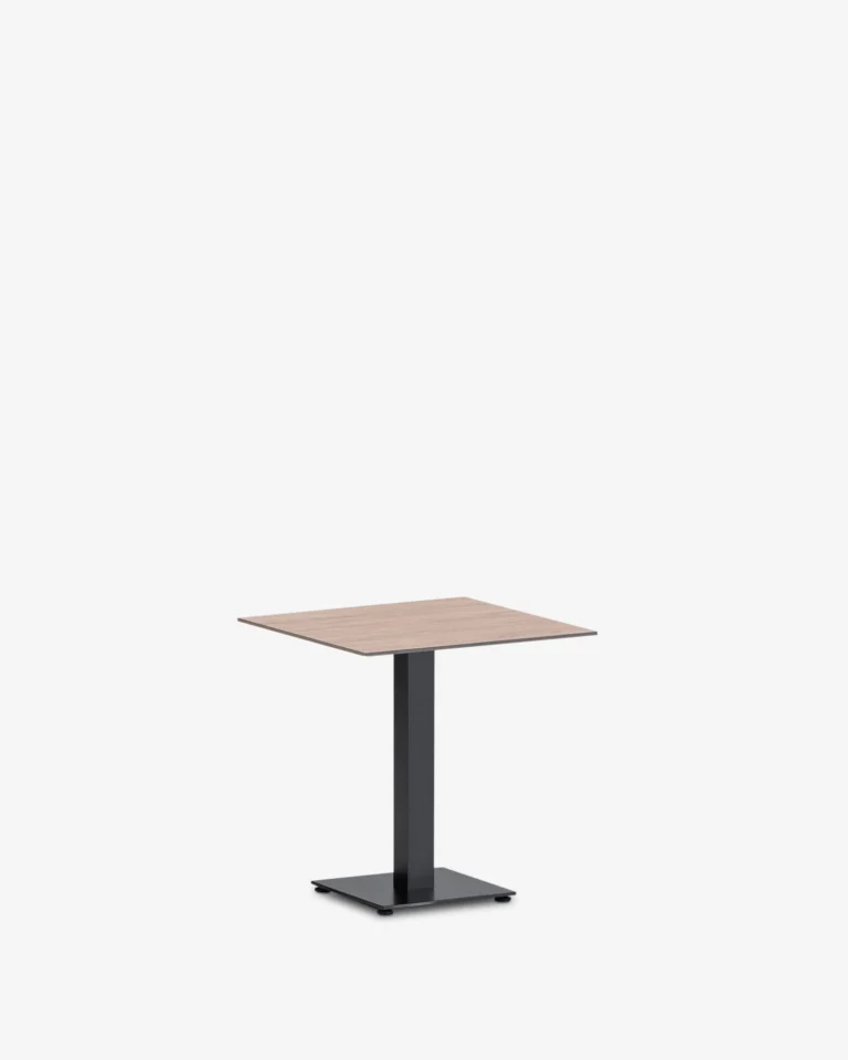 Mesa de hosteleria pie central negro cuadrada 70x70 sobre compact