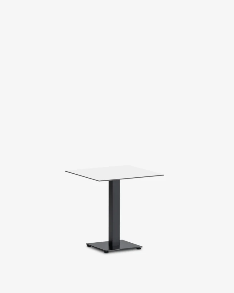 Mesa de hosteleria pie central negro cuadrada 70x70 sobre compact