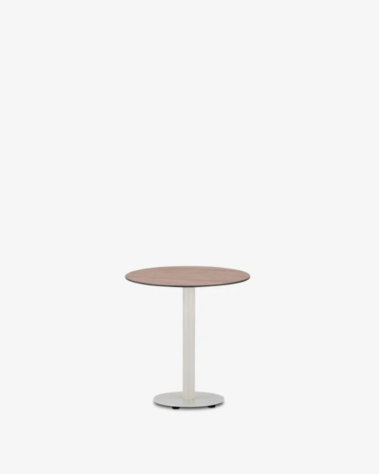Mesa de hosteleria pie central beige redonda 70 sobre compact