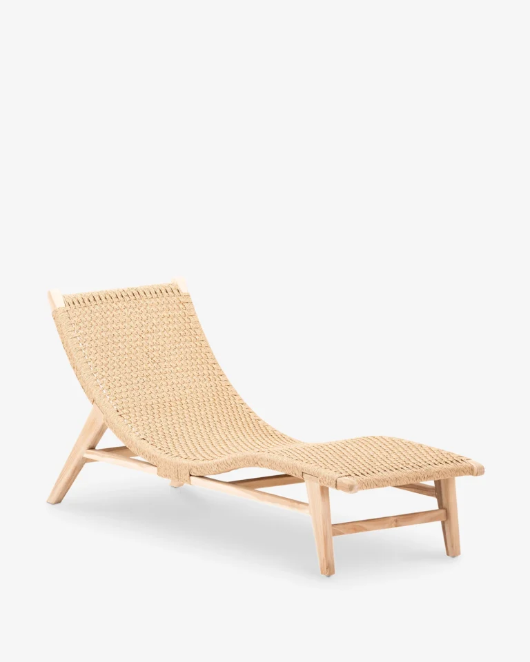 Tumbona diván teca y ratán beige