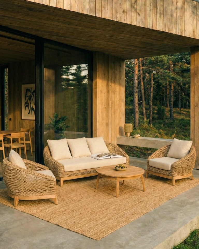 1-seater outdoor sofa synthetic rattan and teak