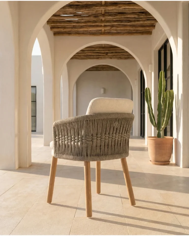 Silla de comedor de jardín teca y cuerda taupé