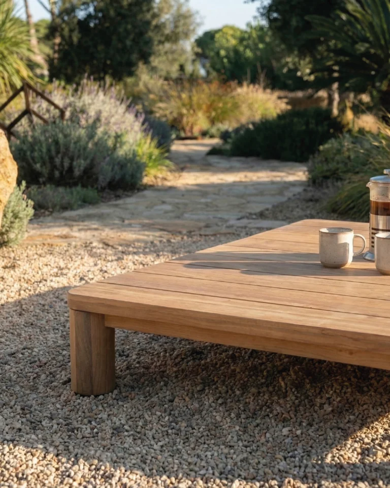 Low square wooden table round leg 150x150x25cm