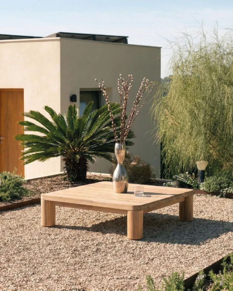 Low square wooden table round leg 100x100x25cm