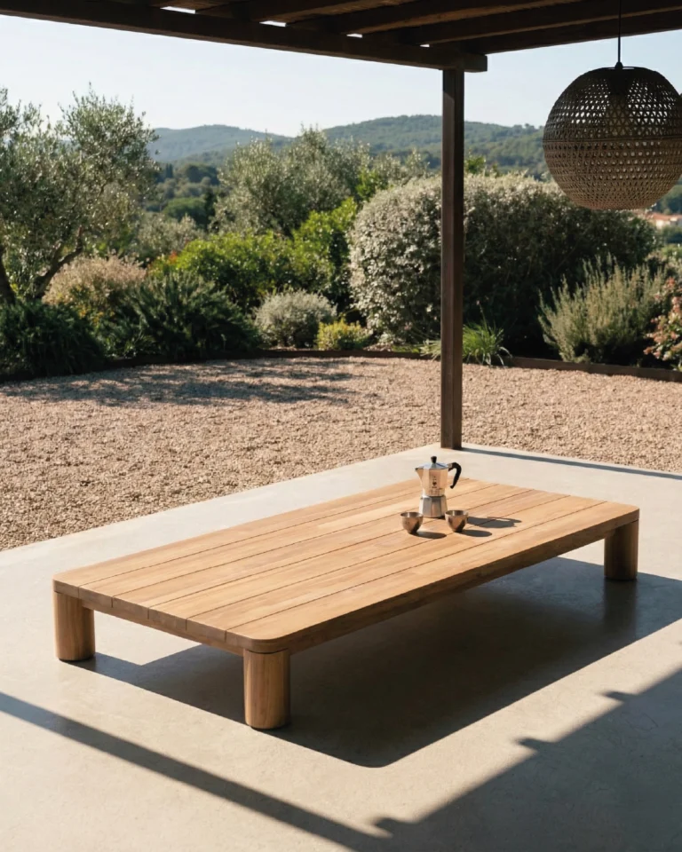 Low rectangular wooden table round leg 200x100x25cm