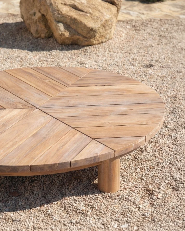 Low round wooden table round leg 150x25cm