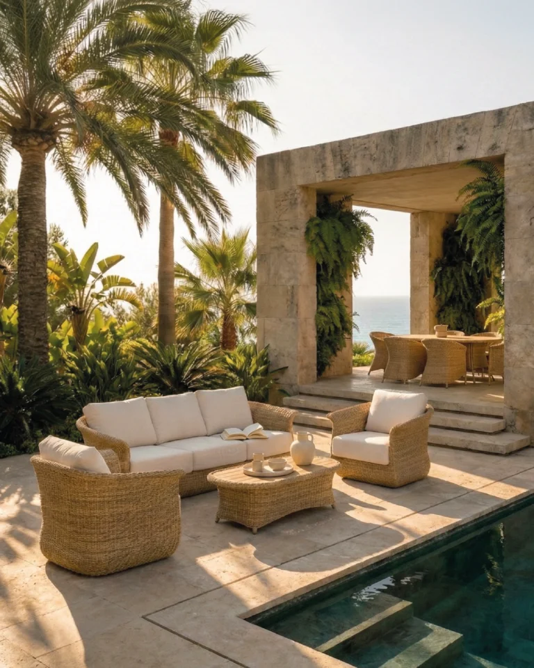 Conjunto de jardín 5 plazas ratán sintético y madera teca