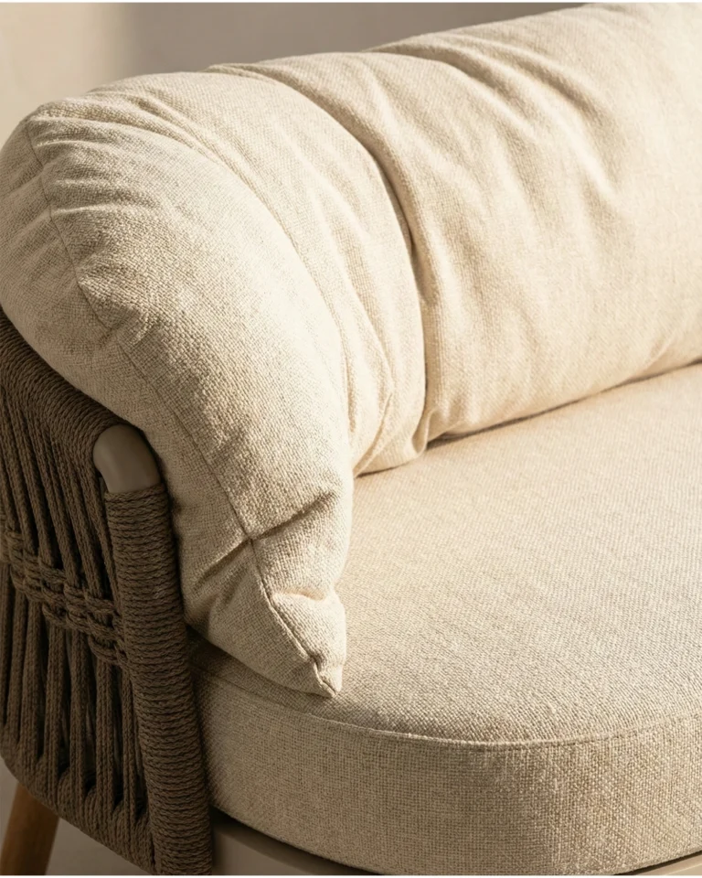 Sofá de exterior 3 plazas teca y cuerda taupé