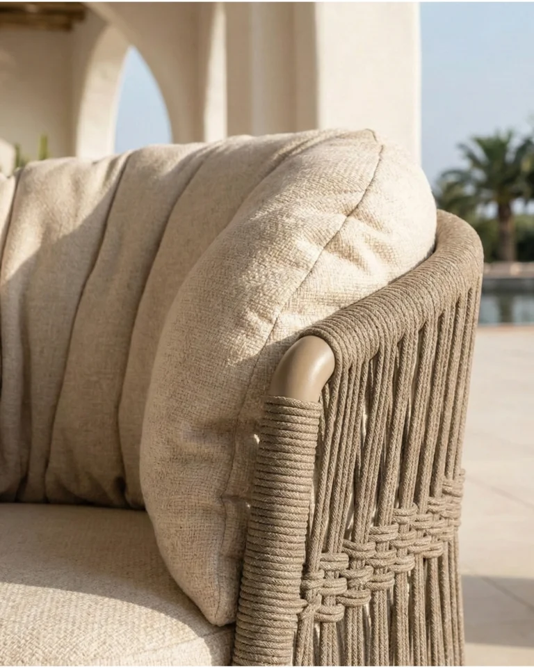 Sofá de exterior giratorio 1 plaza teca y cuerda taupé