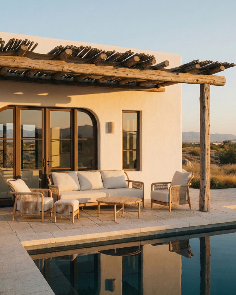 Conjunto de jardín teca y ratán sintético 5 plazas con reposapiés