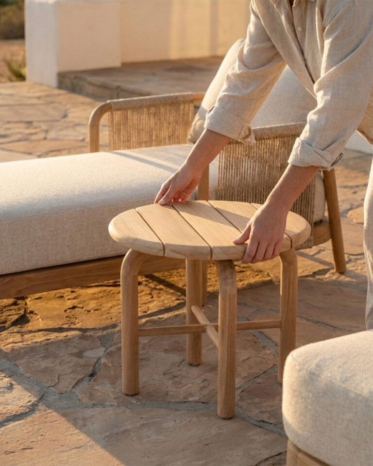 Round teak side table 45cm