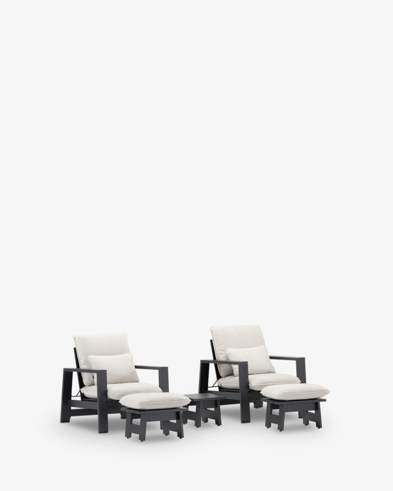 Conjunto de 2 sillones reclinables de aluminio con reposapiés y mesa