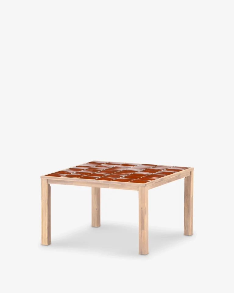 Table à manger carrée en bois et céramique artisanale 127x127x76