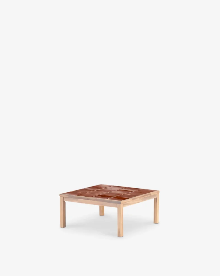 Mesa baja cuadrada madera y cerámica artesanal 86x86x40