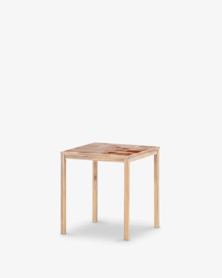 Mesa alta bar cuadrada madera y cerámica artesanal 86x86x90