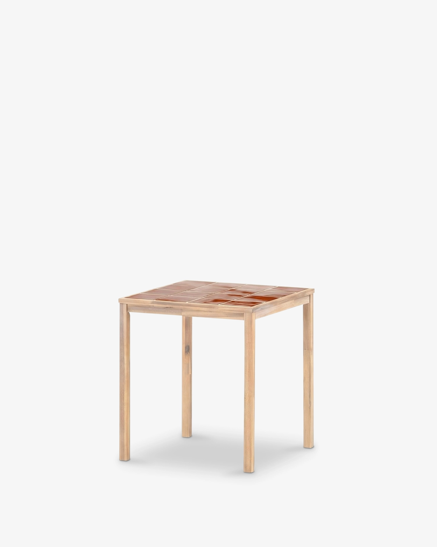 Table de bar carrée haute en bois et céramique artisanale 86x86x90