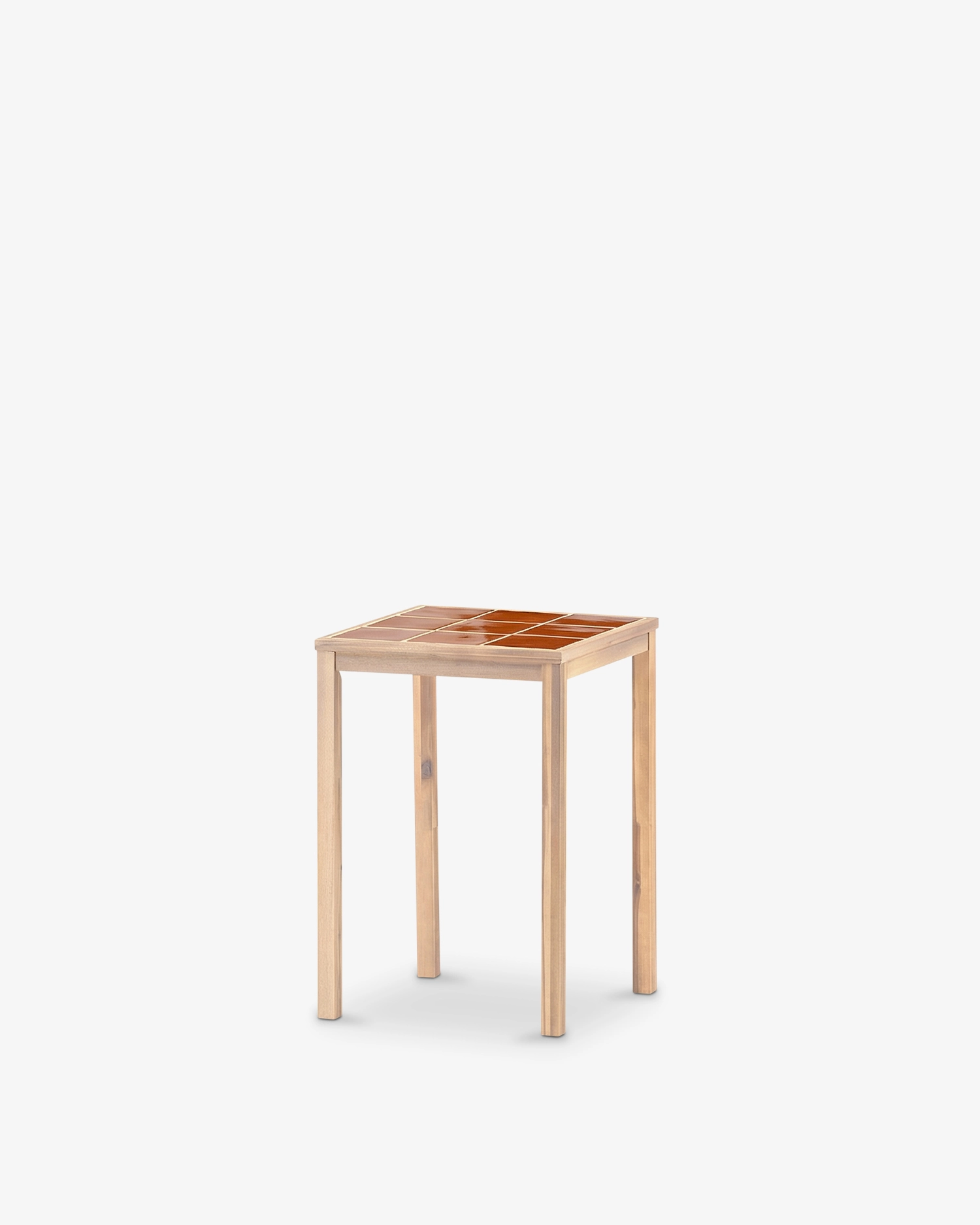 Table carrée à bar haut en bois et céramique artisanale 66x66x90