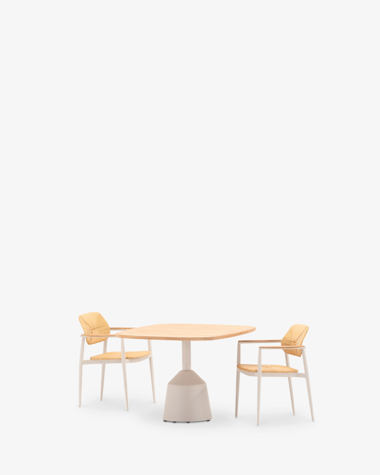 Conjunto de comedor 2 plazas madera y aluminio beige