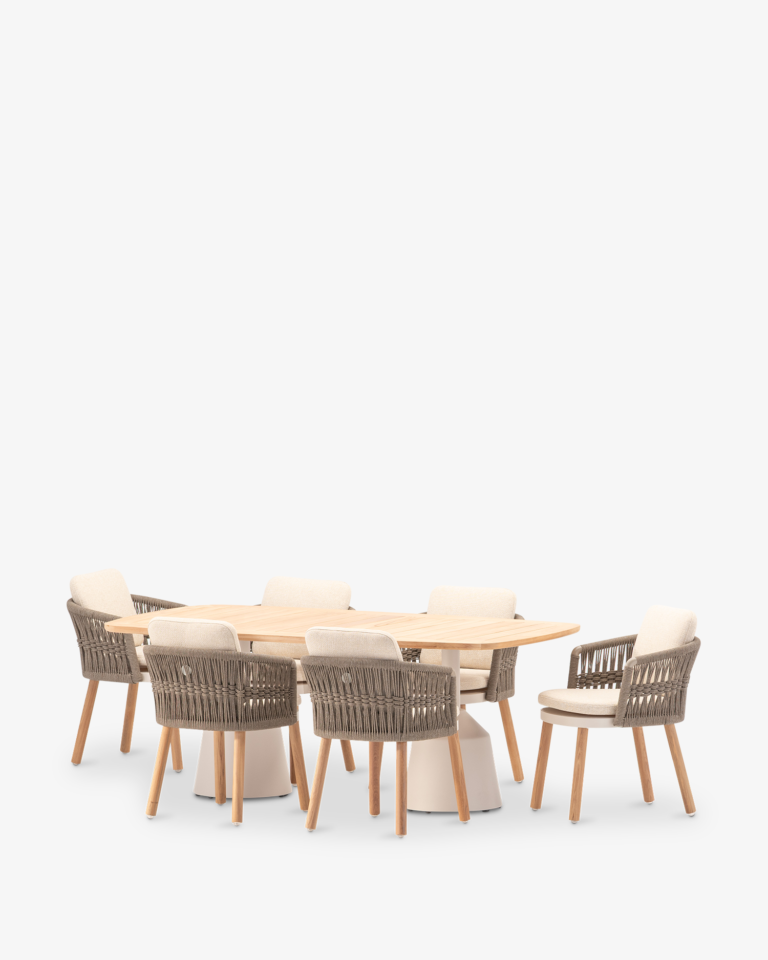 Conjunto de comedor 6 plazas teca y cuerda taupé