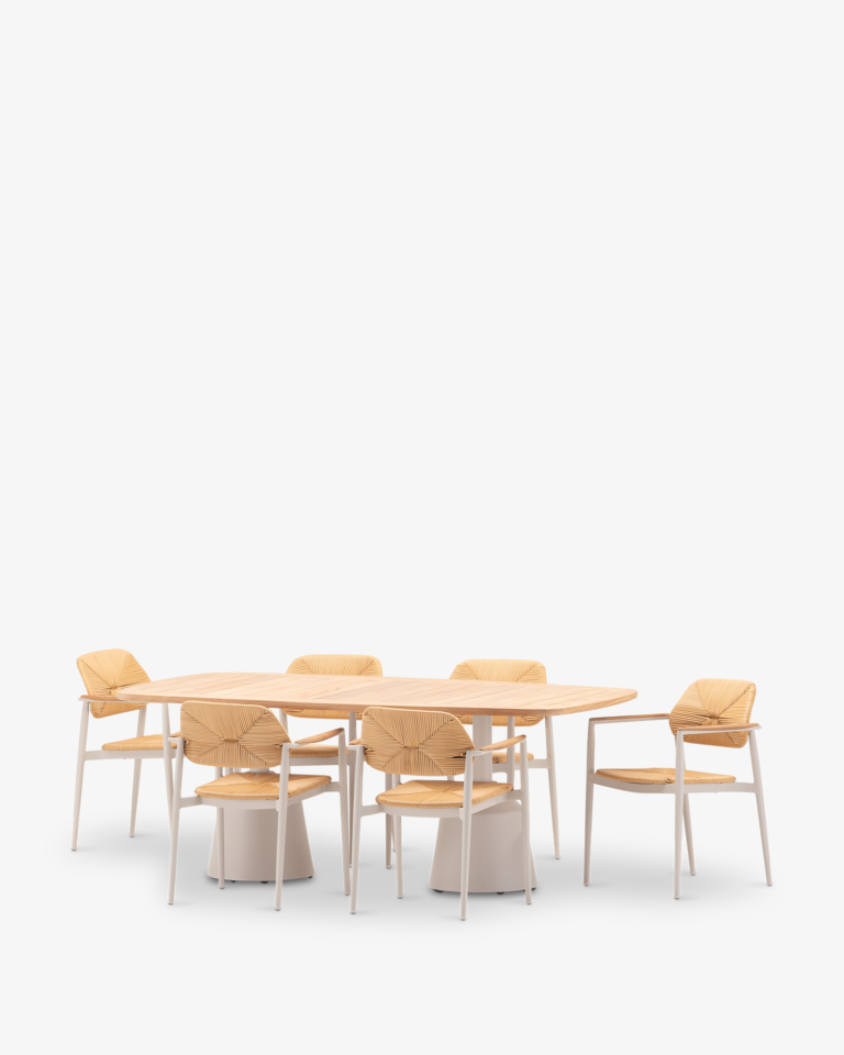 Conjunto de comedor 6 plazas madera y aluminio beige
