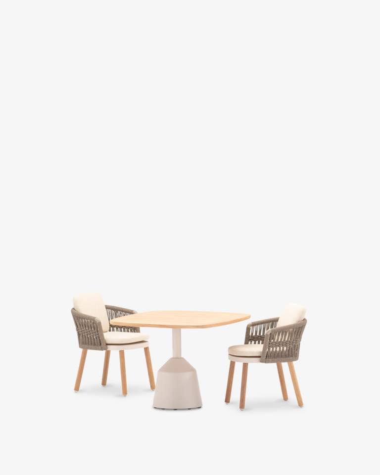 Conjunto de comedor 2 plazas teca y cuerda taupé