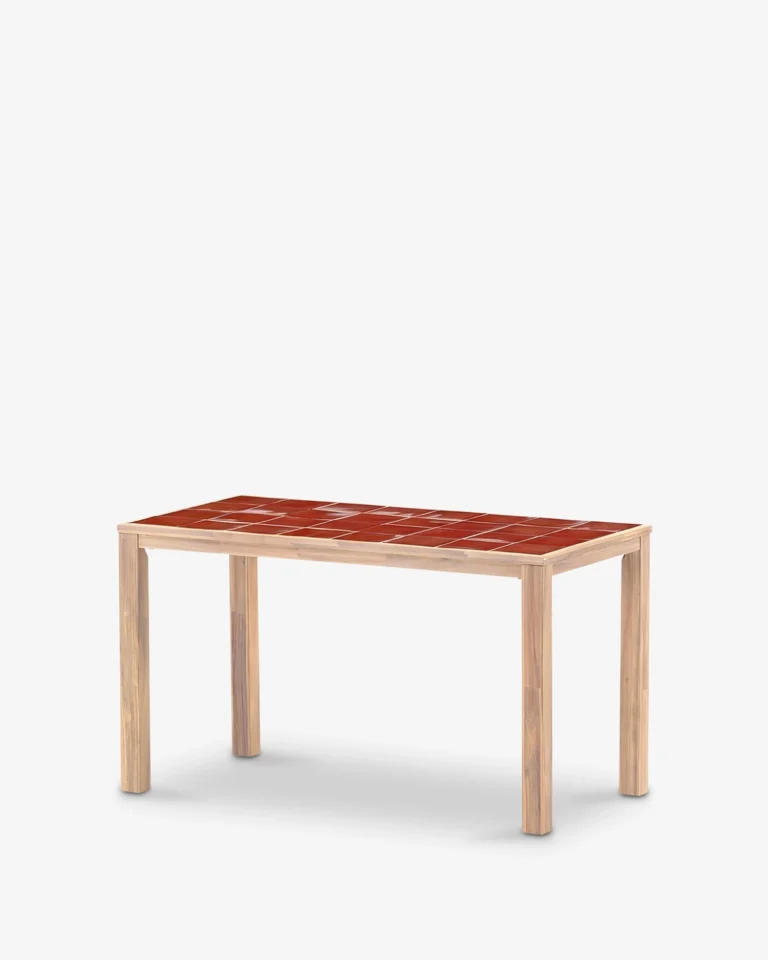 Mesa alta bar rectangular madera y cerámica artesanal 167x87x90