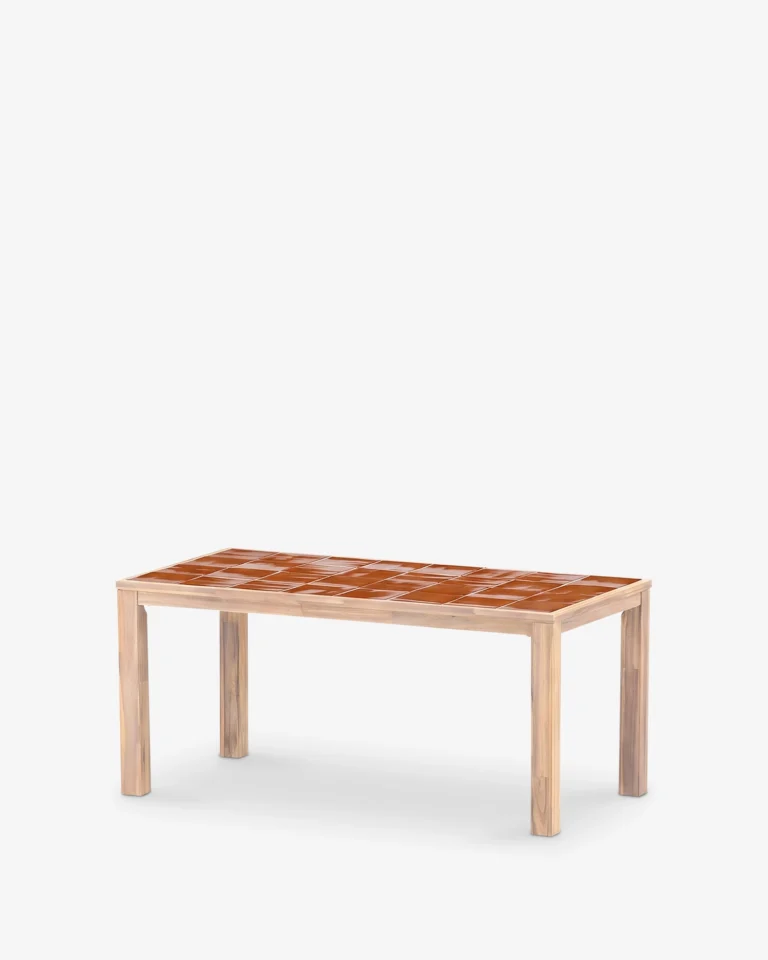 Table à manger rectangulaire en bois et céramique artisanale 167x87x76