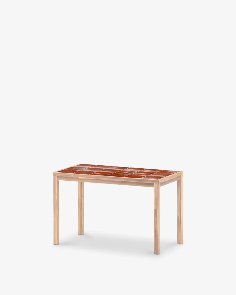 Table à manger rectangulaire en bois et céramique artisanale 127x66x76