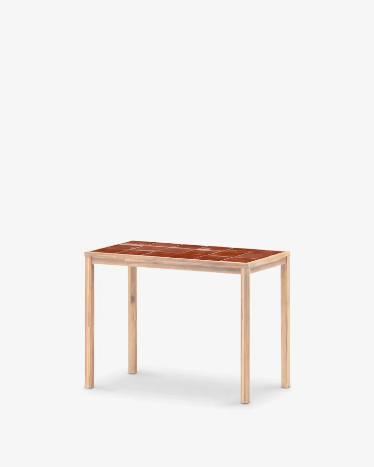 Table de bar rectangulaire haute en bois et céramique artisanale 127x66x90