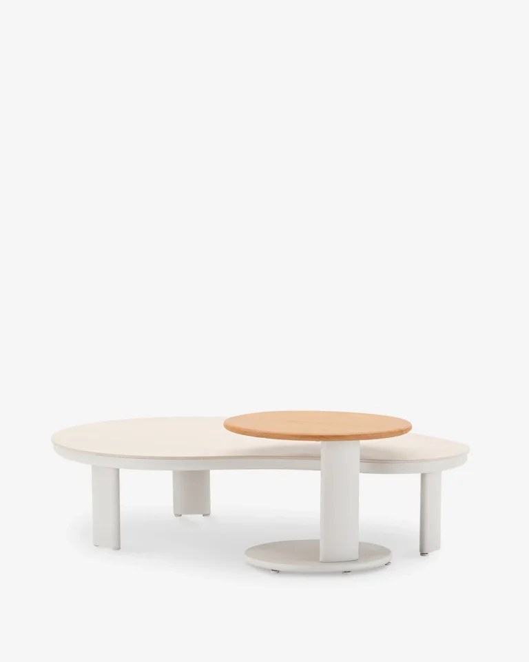 Set di 2 tavoli da esterno in imitazione legno e ceramica