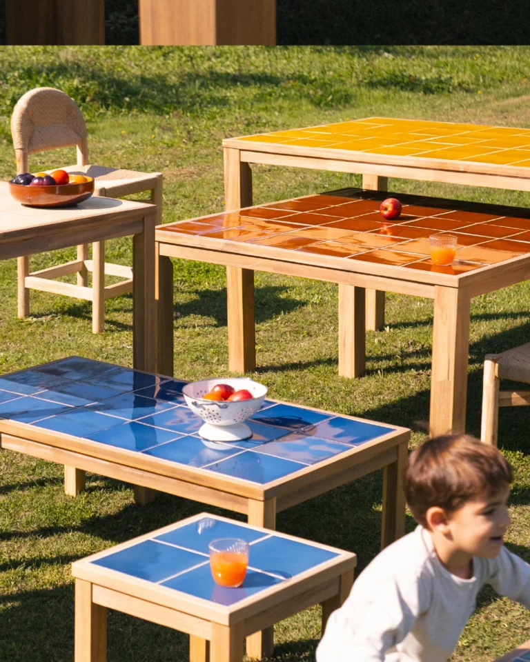 Mesa comedor rectangular madera y cerámica artesanal 207x106x76