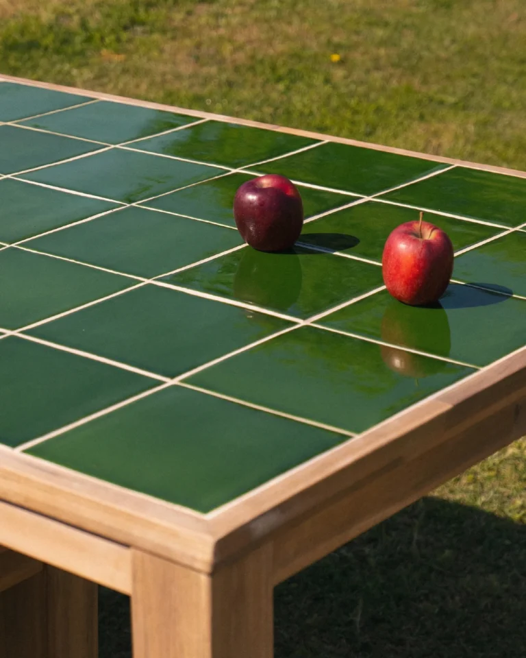 Mesa alta bar rectangular madera y cerámica artesanal 167x87x90