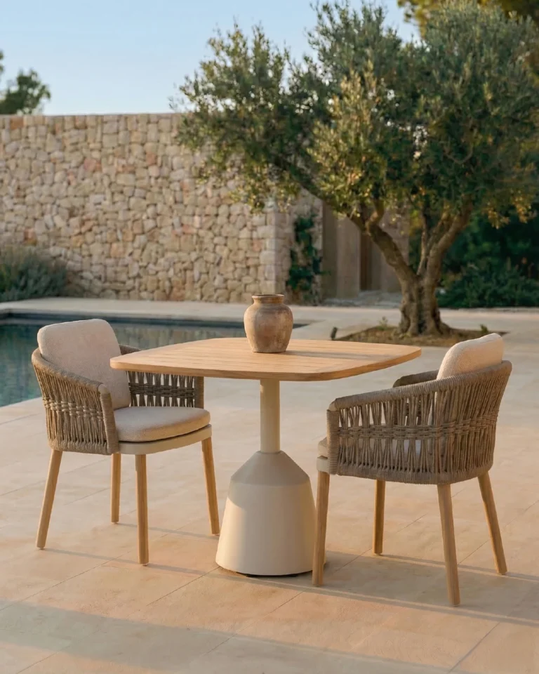 Conjunto de comedor 2 plazas teca y cuerda taupé