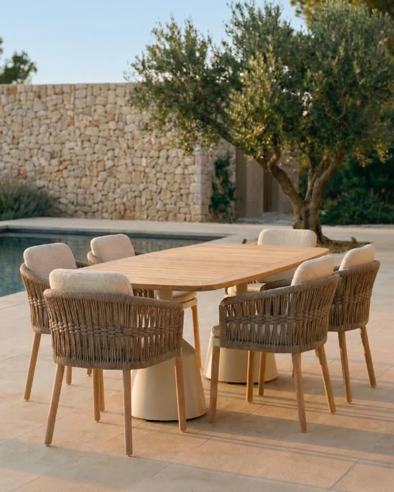 Conjunto de comedor 6 plazas teca y cuerda taupé